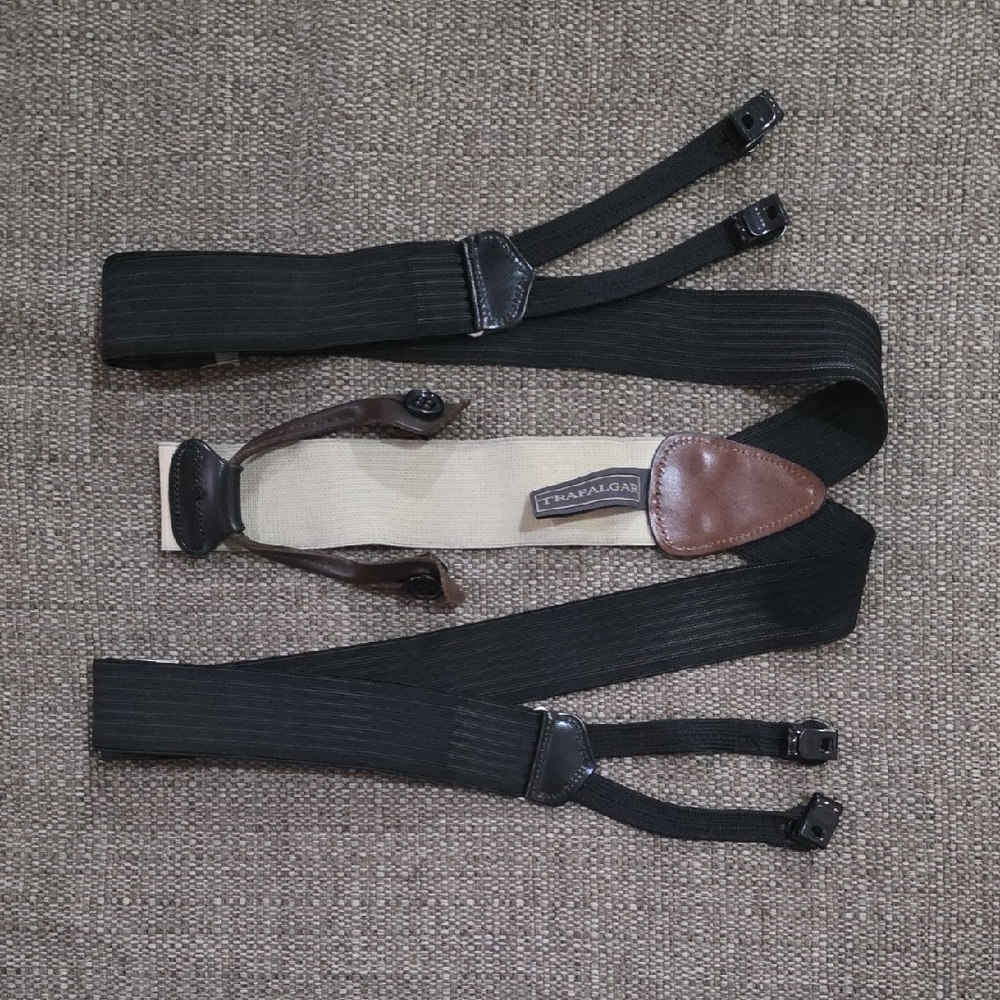 Trafalgar Black and Cream With Brown Leather Men's Suspenders